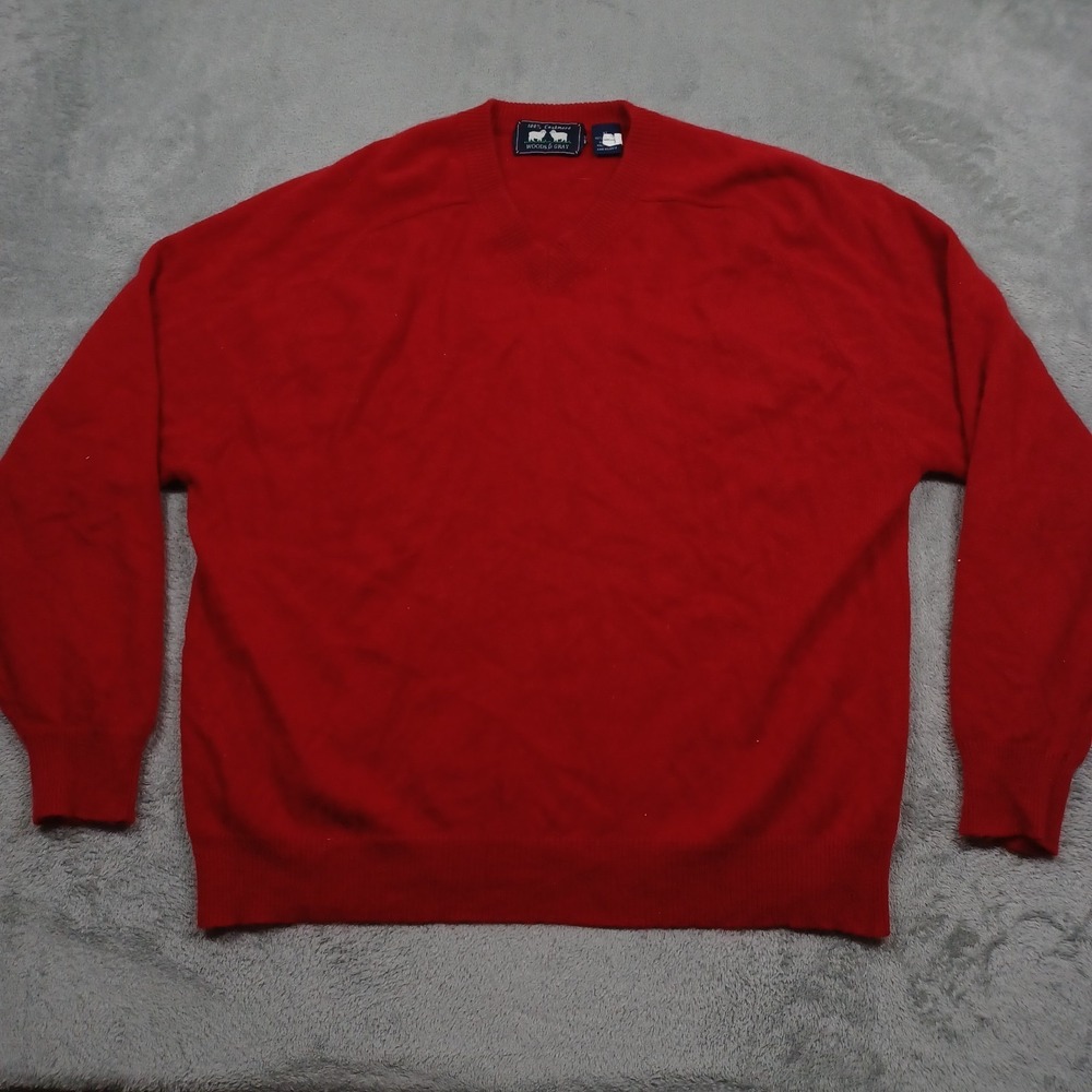 Vintage‎ Woods & Gray Sweater Mens XL Red Cashmere Pullover V Neck